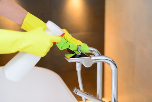 Professional cleaners handling garments